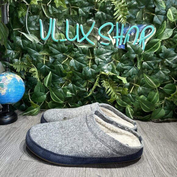 Olukai Hamani Hulu Men’s Size 10 Gray/Navy Slippers Sheep Fur Inner main image 11